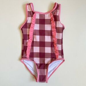 Seaesta Surf Girl’s Seaside Gingham / Berry Ruffle Swimsuit - Size 3-4